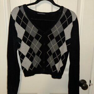 Women's Black and Gray Argyle Sweater